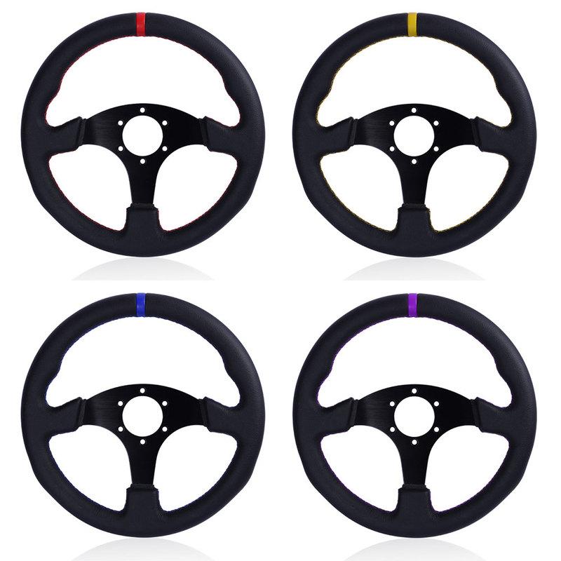 330mm/13Inch Flat Steering Wheel Leather Aluminum Frame Racing Drift Pc Game Steering Wheel Universal