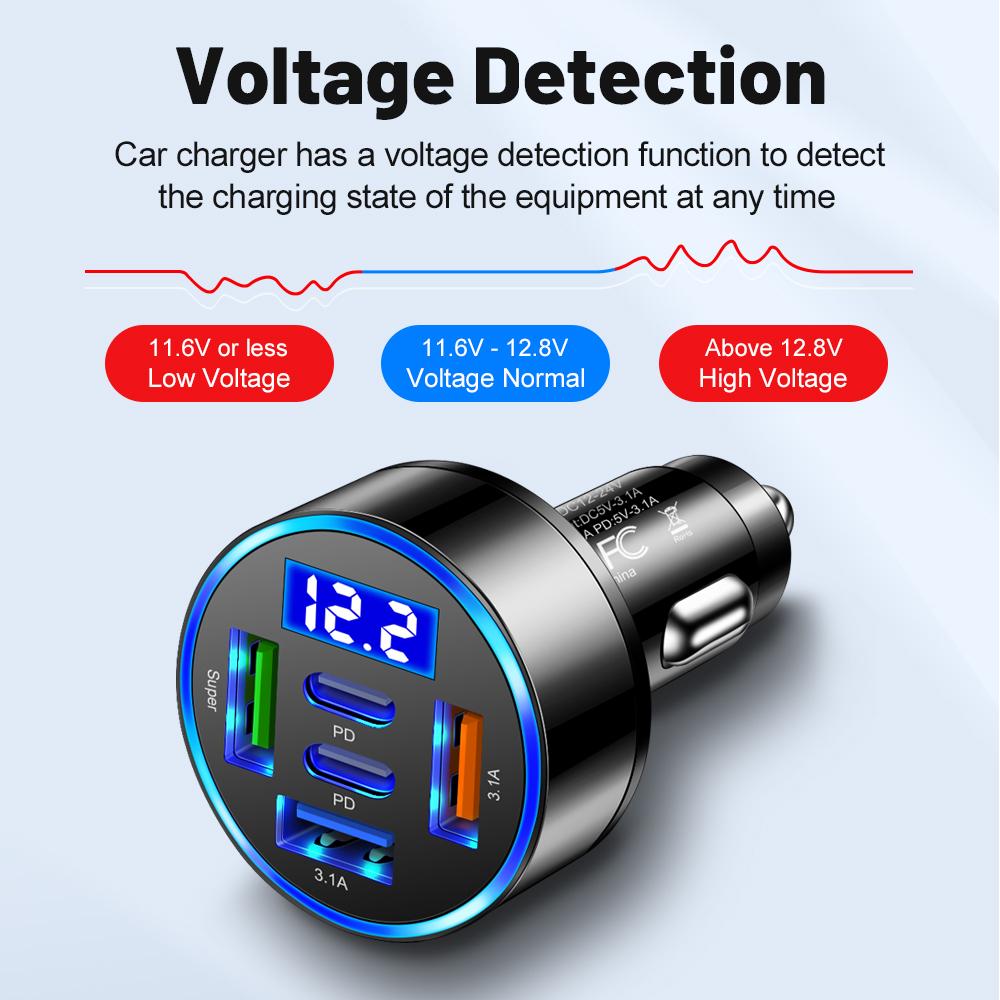 100W 5 Ports Car Charger Fast Charging PD QC3.0 USB C Car Phone Charger Type C Adapter in Car For iPhone Samsung  Xiaomi