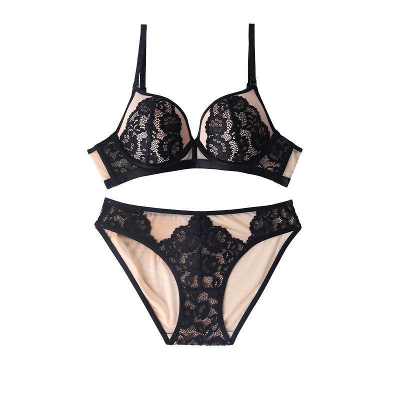 Unterwäsche Damen kleine Brüste sammeln reine Spitze eng anliegende Brüste sammeln Anti-Erschlaffung sexy Mesh BH BH-Set