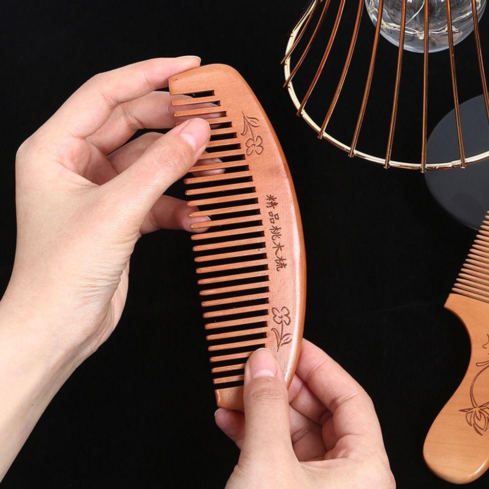 2PCS Fine Tooth Hair Comb Anti-static Peach Wooden Comb Hair Care Tool Beauty Accessories