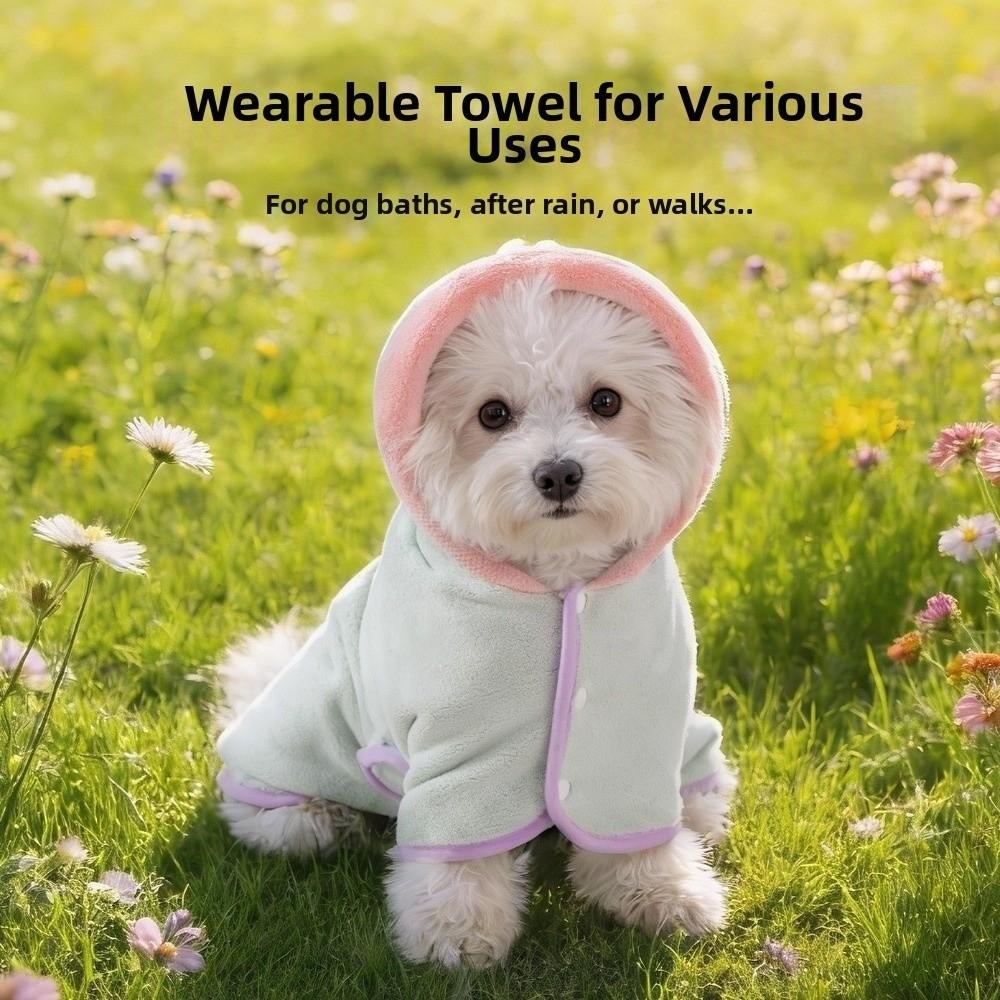 Warm Dog Hooded Bathrobe Coral Fleece Microfiber Dog Towel Rabbit Ear Design Pet Robe  Swimming