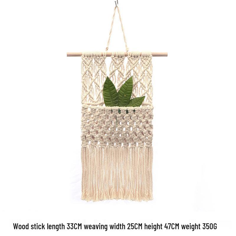 Bohemian Handwoven White Cotton Rope Tapestry - Retro Style Decorative Wall Hanging for Bedroom or Home