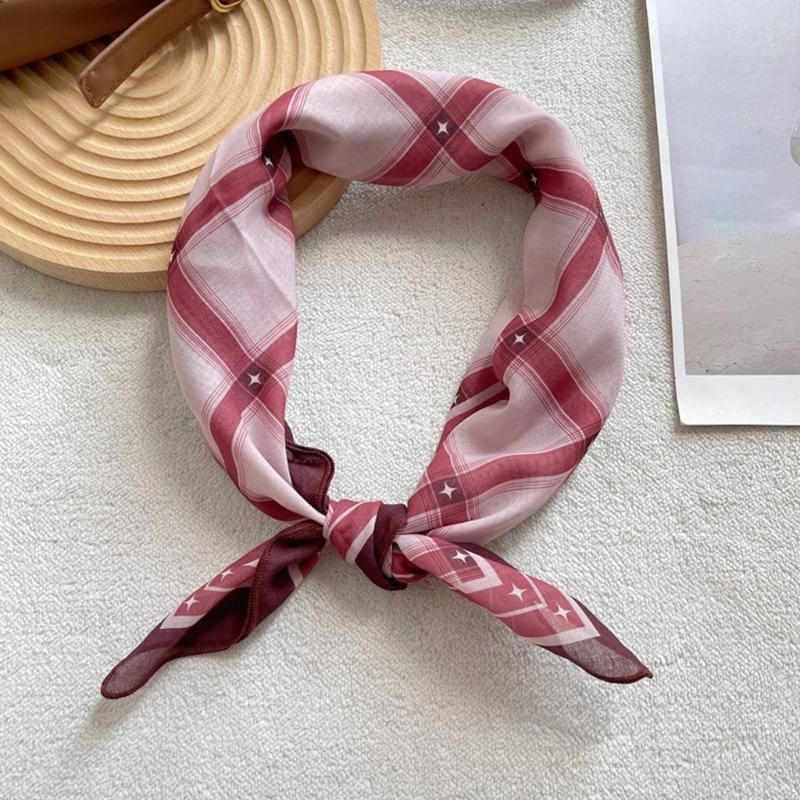 Underweight Cotton Scarf With Timeworn Checkered Pattern Soft Friendly Square Neckwear for Daily Outfits