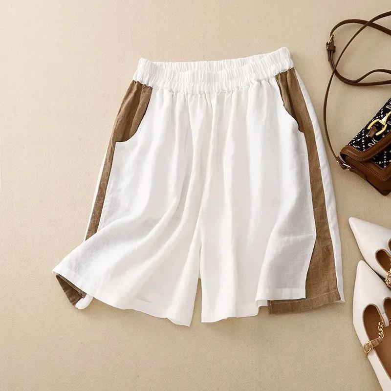 

Summer Cotton and Linen Shorts Women s Loose Casual Thin Cotton and Linen Five-point Wide-leg Pants Elastic Waist Loose Five-Point Wide-Leg Shorts XXXL