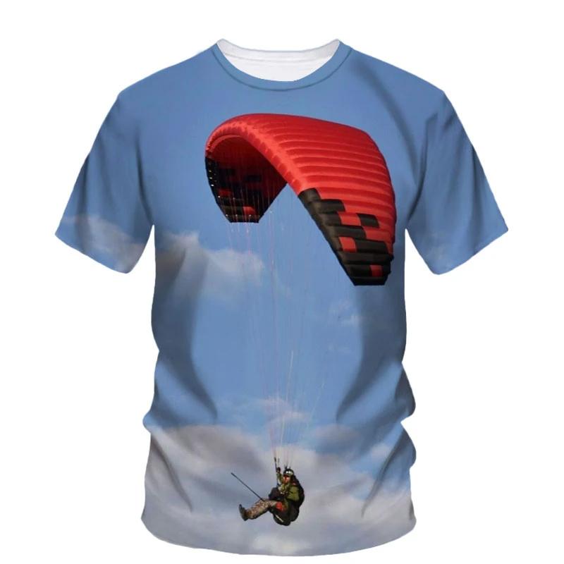 Tricou cu Model Parapantă Parapantă pentru Bărbați Sky Scape Imprimat 3D Mânecă Scurtă Modă de Vară Tricouri Street Gât Rotund