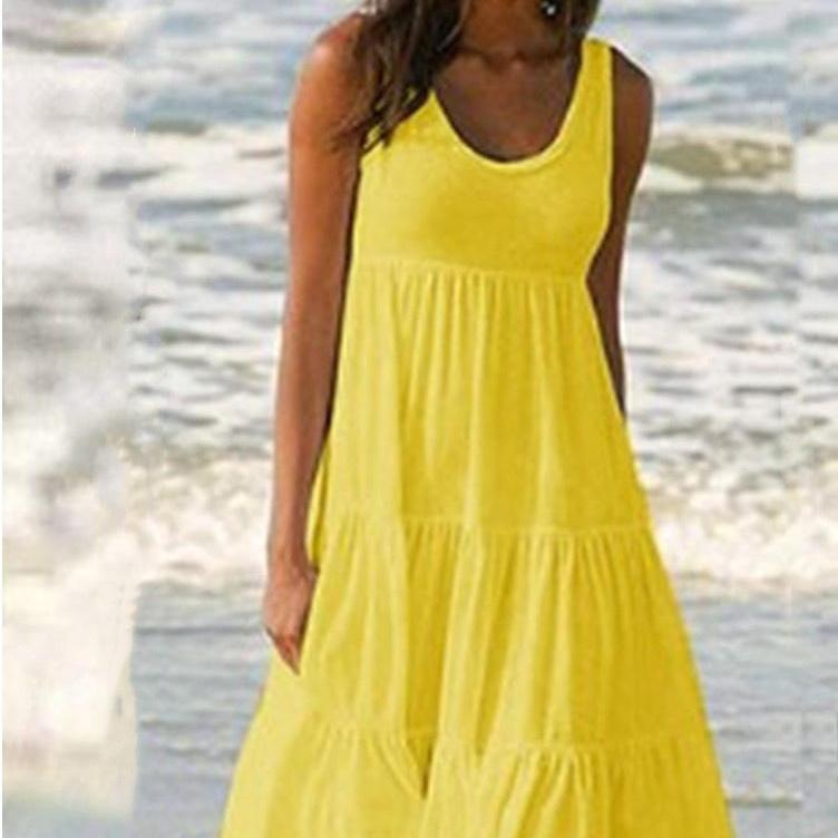 Women's Summer Dresses Clothes Casual Sleeveless Dress Loose Tank Top Dresses Solid Color A-line Dress Off Shoulder Dresss Beach Wear Dresses