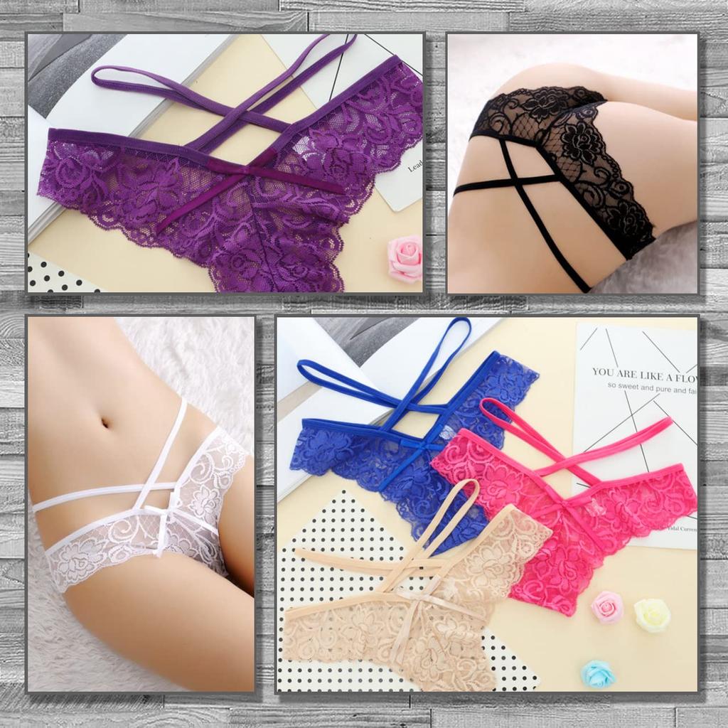 LEX STANDARD Lace Sexy Panties with Floral PS091 Women's T-Back Print, (Size 6, Beige)