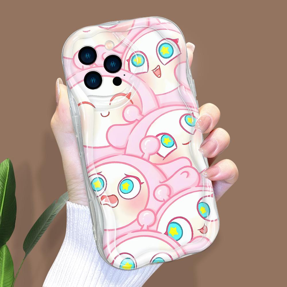 Cartoon Pattern Cream Texture Casing Wavy Edge Soft Silicone Cover Phone Case for IPhone Samsung Huawei Honor Xiaomi Redmi OPPO Realme Vivo Infinix