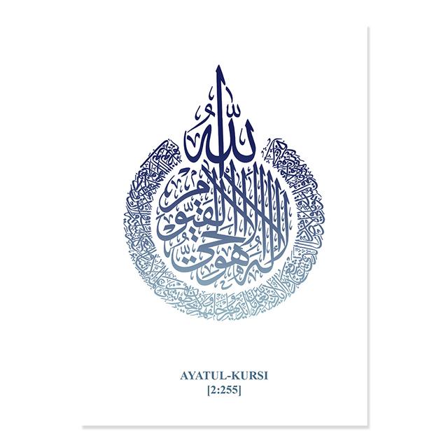 Blue Islamic Mosque Muslim Wall Posters Canvas Painting Moon Painting Wall Art Print Picture for Living Room Interior Home Decor