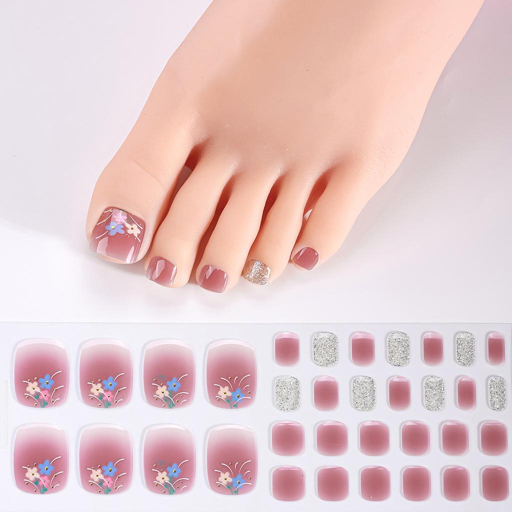 34tips Flowers UV Free Gel Toenail Sticker Gradient Full Cover Gel Toenail Wraps Self-Adhesive Foot Nail Art Decoration
