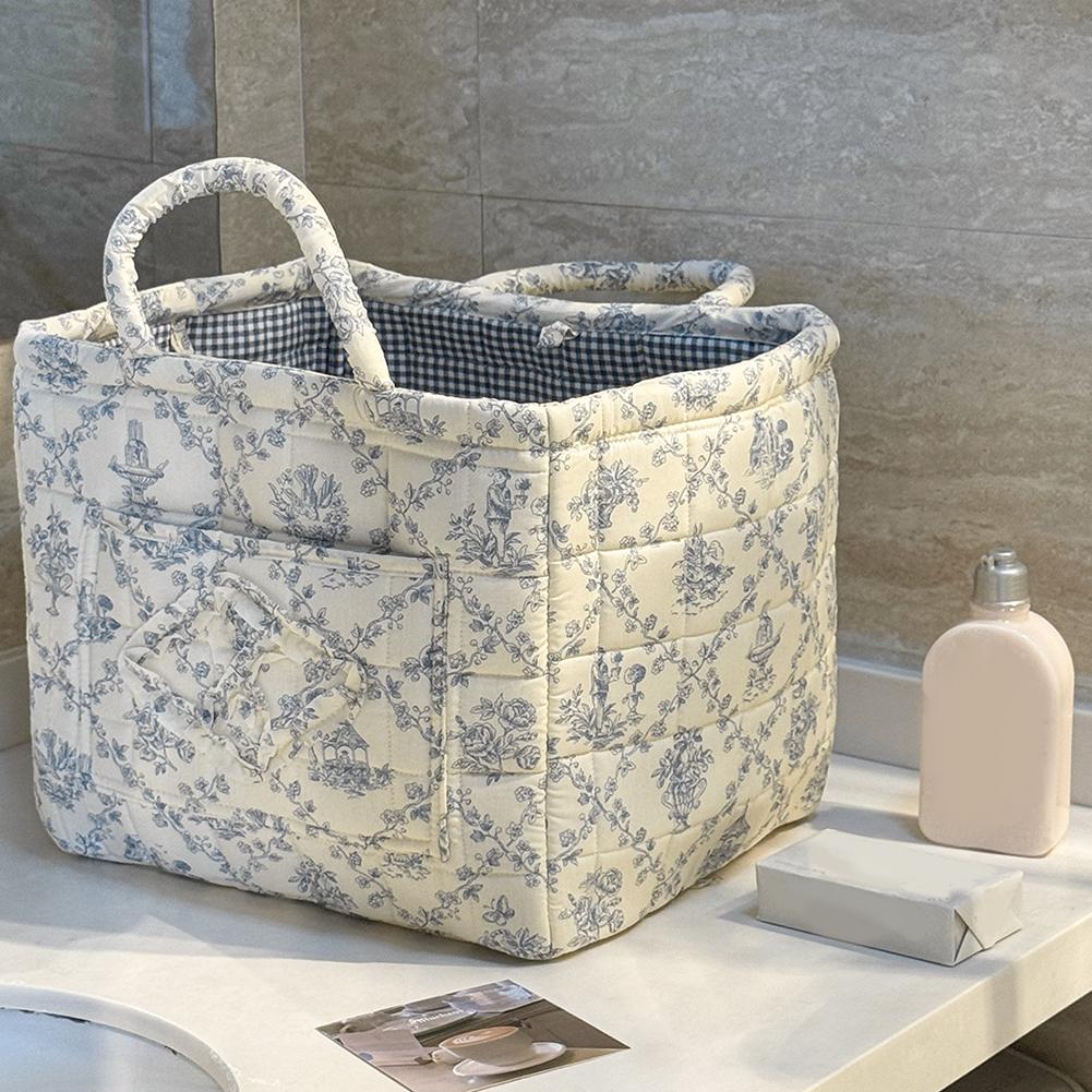 Fabric Pastoral Cloth Storage Basket with Easy Carry Handles Debris Organizing Bag Sundries Storage Organizer for Colthes Towel