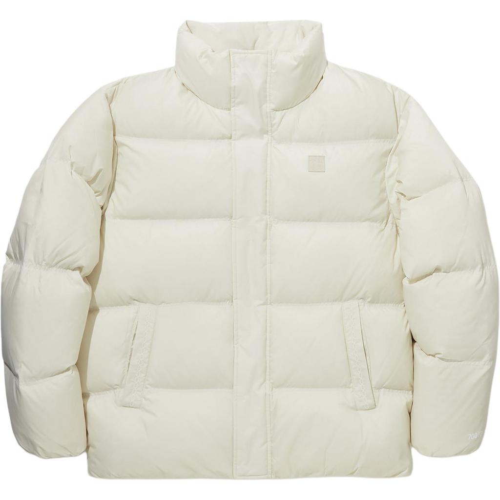 Li Ning Vital Series Solid Color Stand Collar Loose Short Length Long Sleeve Down Jacket Unisex Outerwear Pearl-White AYMU319-3