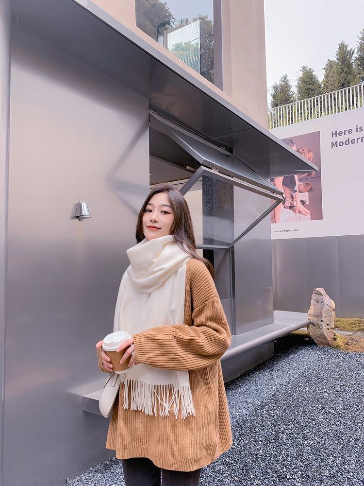 White Cashmere Scarf: Thickened, Solid Color, Versatile for Women & Men, Perfect for Autumn & Winter