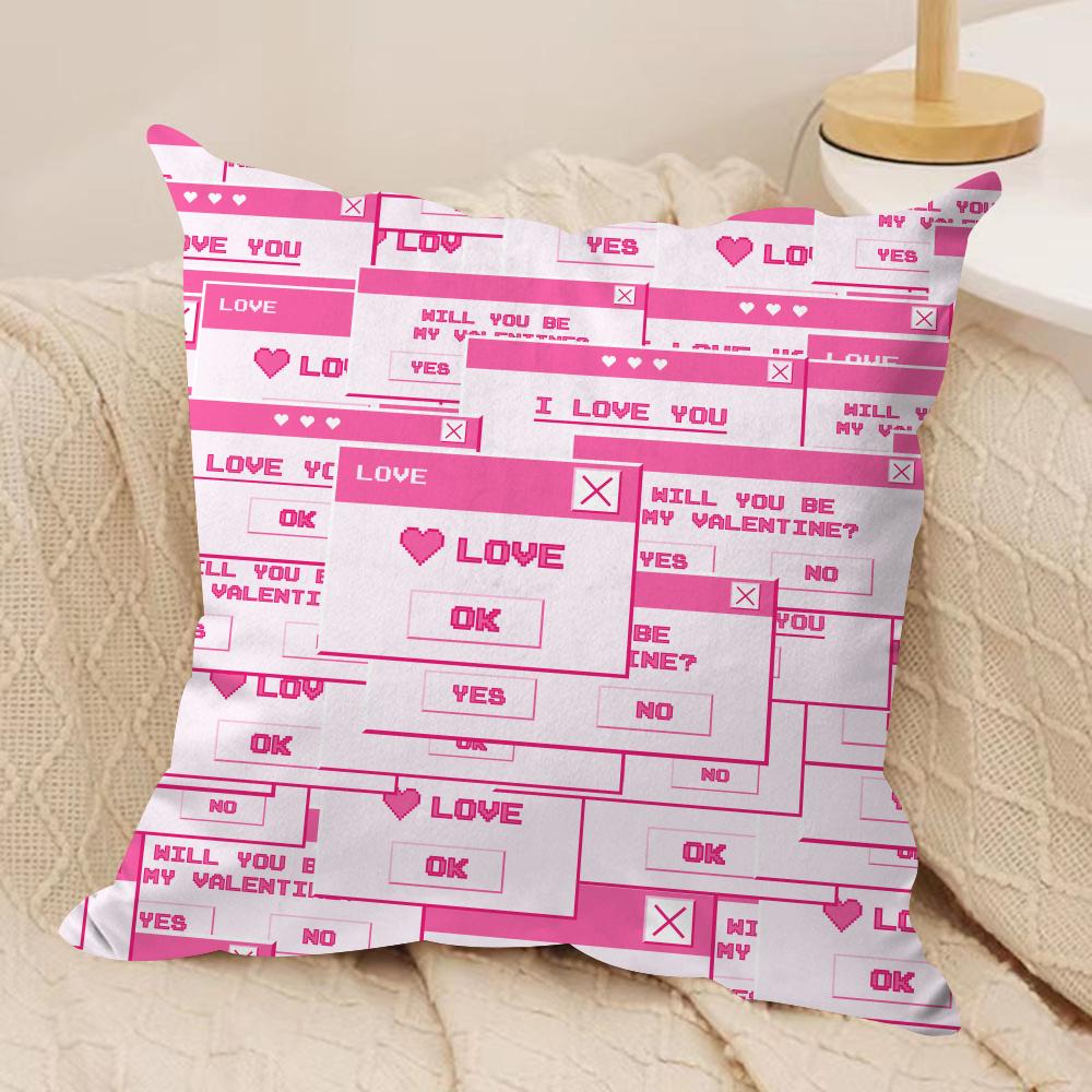 Cute Valentine's Day Cushion Cover Silky Short Plush Double-Sided Printed Pillow Case for Sofa All Seasons Home Decor Gift