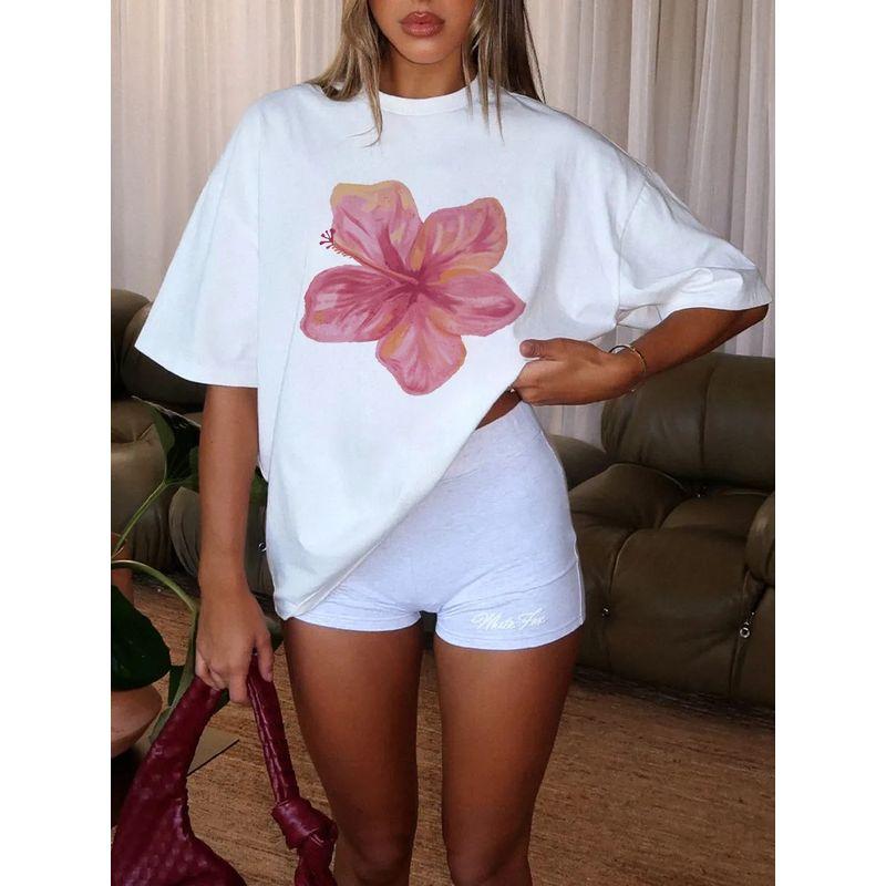 Fashion Style New Fashion Casual Loose Print round Neck Short Sleeve T-shirt Top Printed T-shirt Top