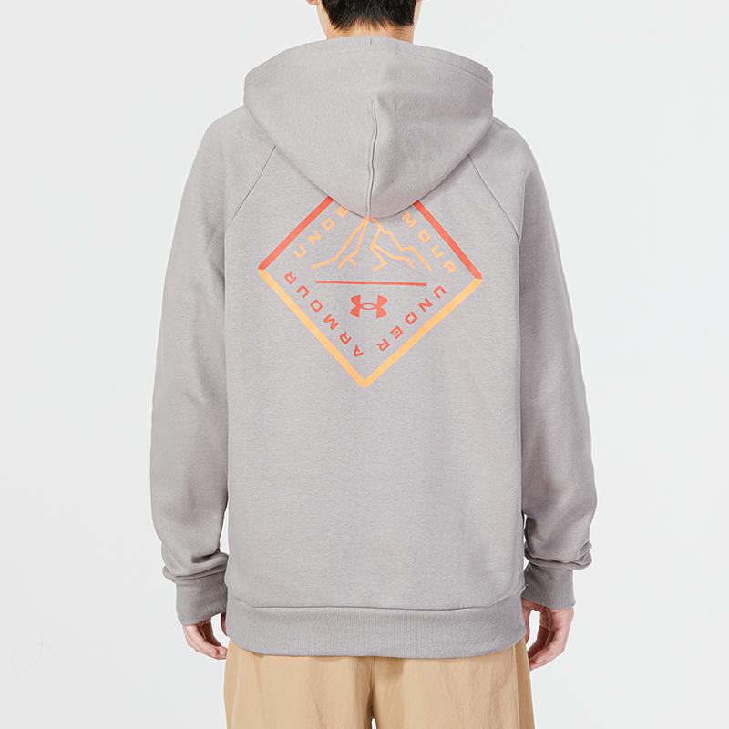 Under Armour Rival Fleece Mtn Hoodie With Geometric Pattern And Letter Graphics Men Hoodies Grey 1373181-294