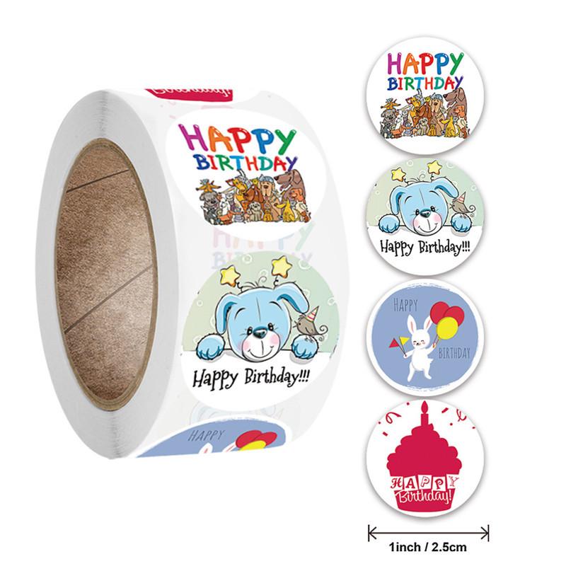 500-Piece Happy Birthday Self-Adhesive Round Sticker Set for Cake, Gift, and Card Decoration