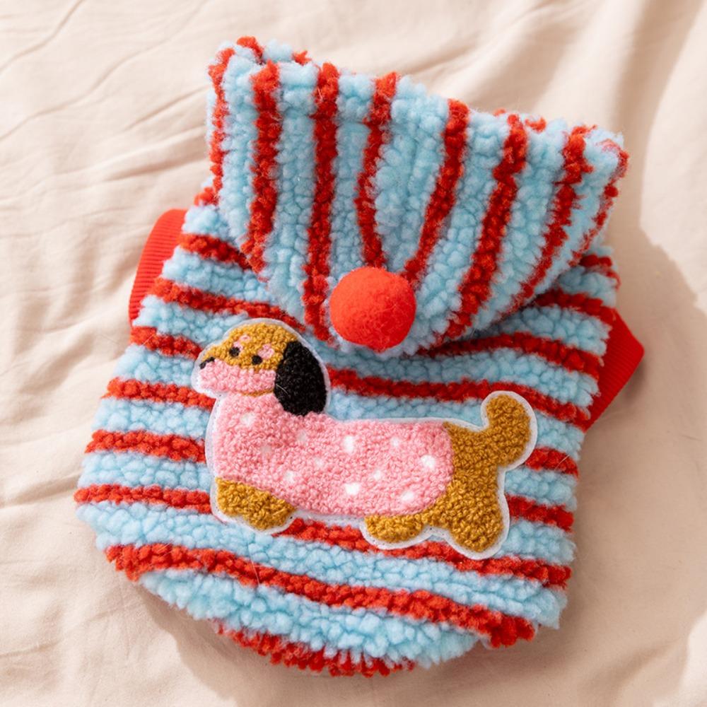 Warm Striped Dog Hoodie Cartoon Pattern Dog Base Coat Winter Dog Clothes  for Autumn Winter