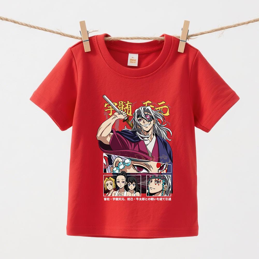 Demon Slayer Uzui Anime Print Cotton Tee for Boys Girls Kids Short Sleeve T Shirts Soft Casual Summer Clothes Top
