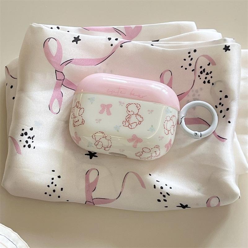 Pink Bow Bear AirpodsPro1 Earphone Case for Apple 1/1/1 Generation Wireless Bluetooth Case