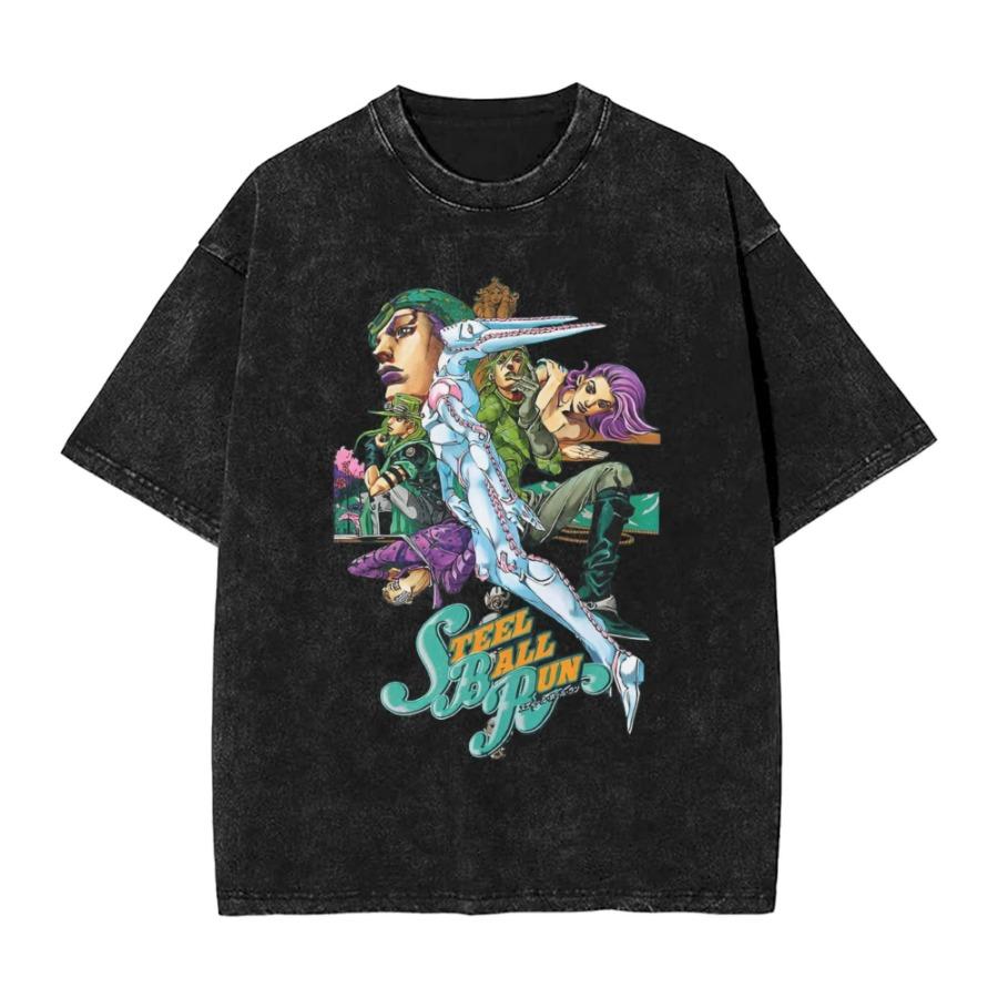 Anime 'JoJo's Bizarre Adventure' Killer Queen Printed Men's T-Shirt, Comic Cotton Washed T-Shirt, Harajuku Style T-Shirt
