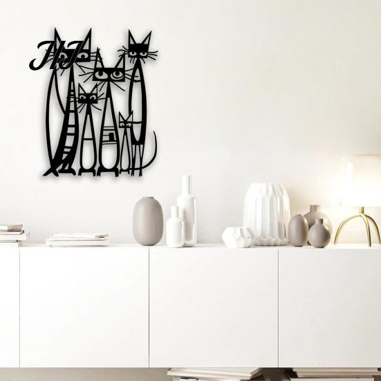 Decorative Cat Art for Bedroom Metal Cartoon Wall Decor Living Room Bedroom, Creative Unique Lover Gifts Silhouette Sculpture, Minimalist Animal