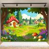 1 Item, Dream Forest Background Fabric, Polyester Fiber Material, Cartoon Mushroom House, Green Village