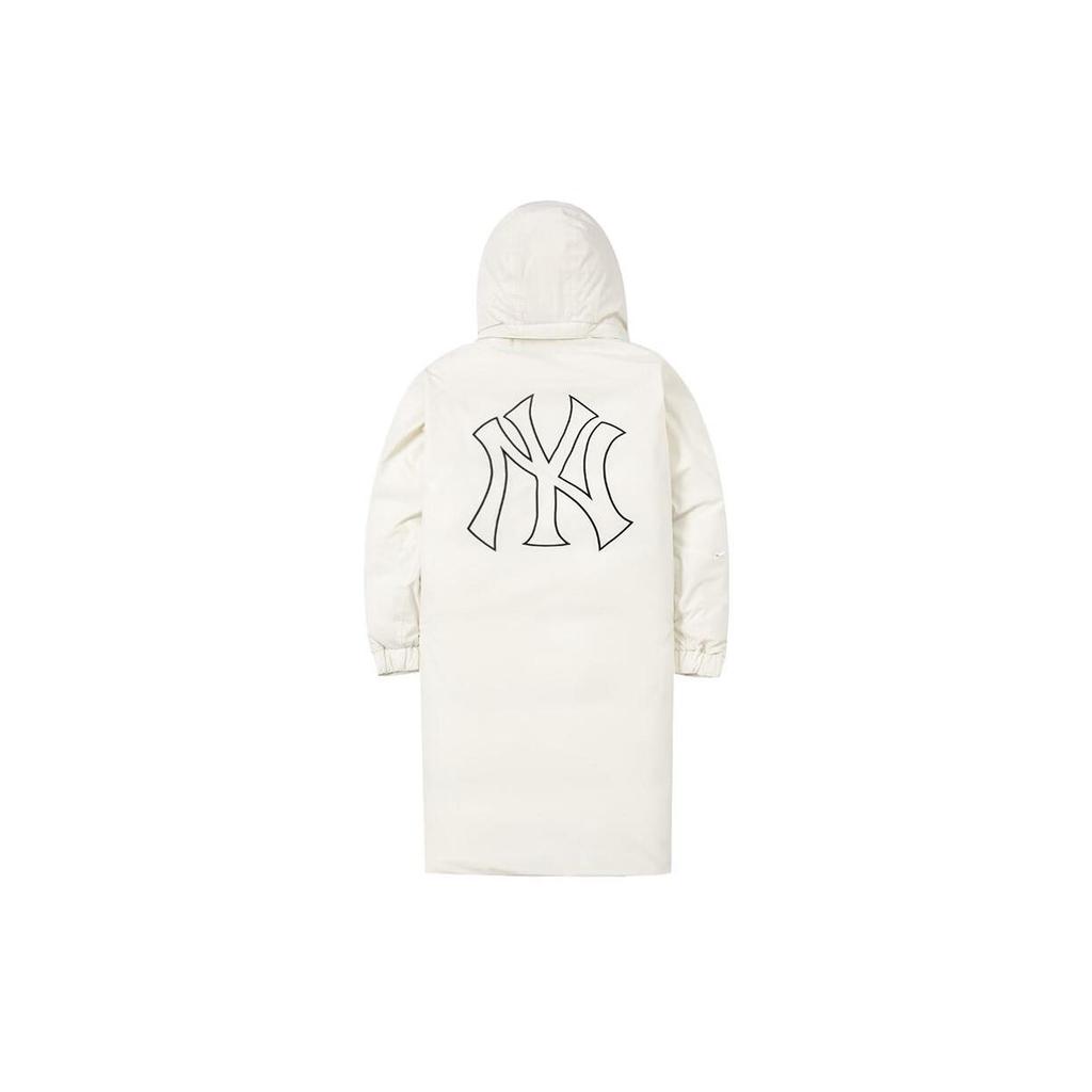 MLB New York Yankees Logo Print Hooded Zipper Down Jacket Long Unisex Jacket White 3ADJB1426-50CRS-1