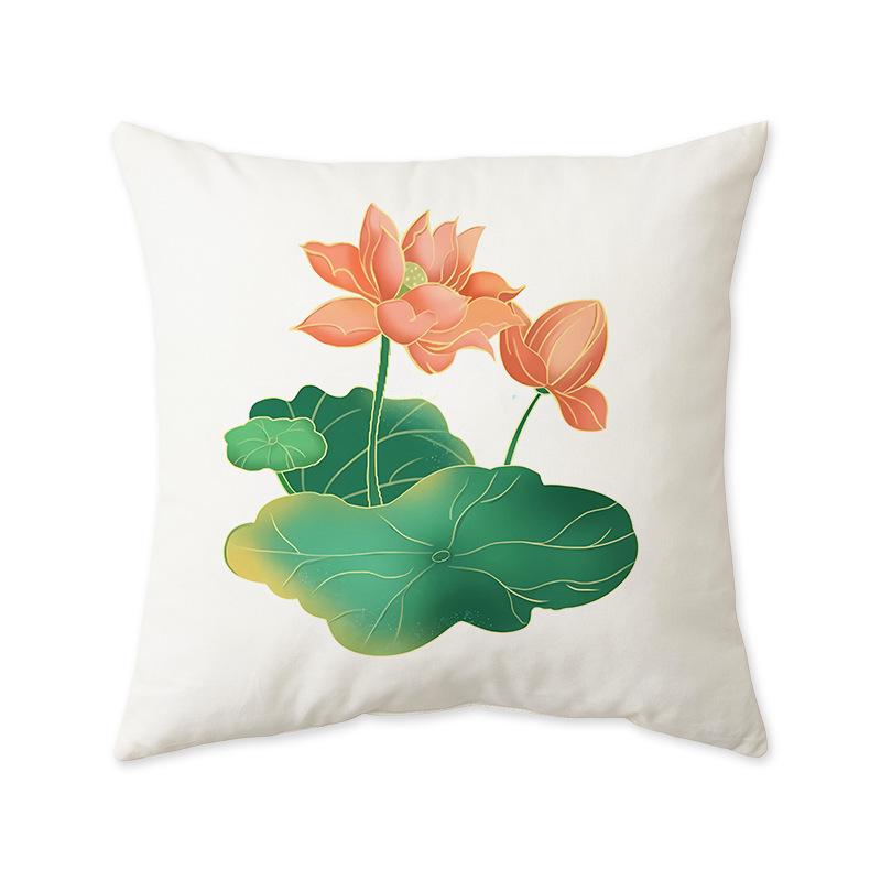 New Chinese Lotus Lotus Print Cushion Pillow Office Living Room Sofa Nap Cushion Pillow Cover