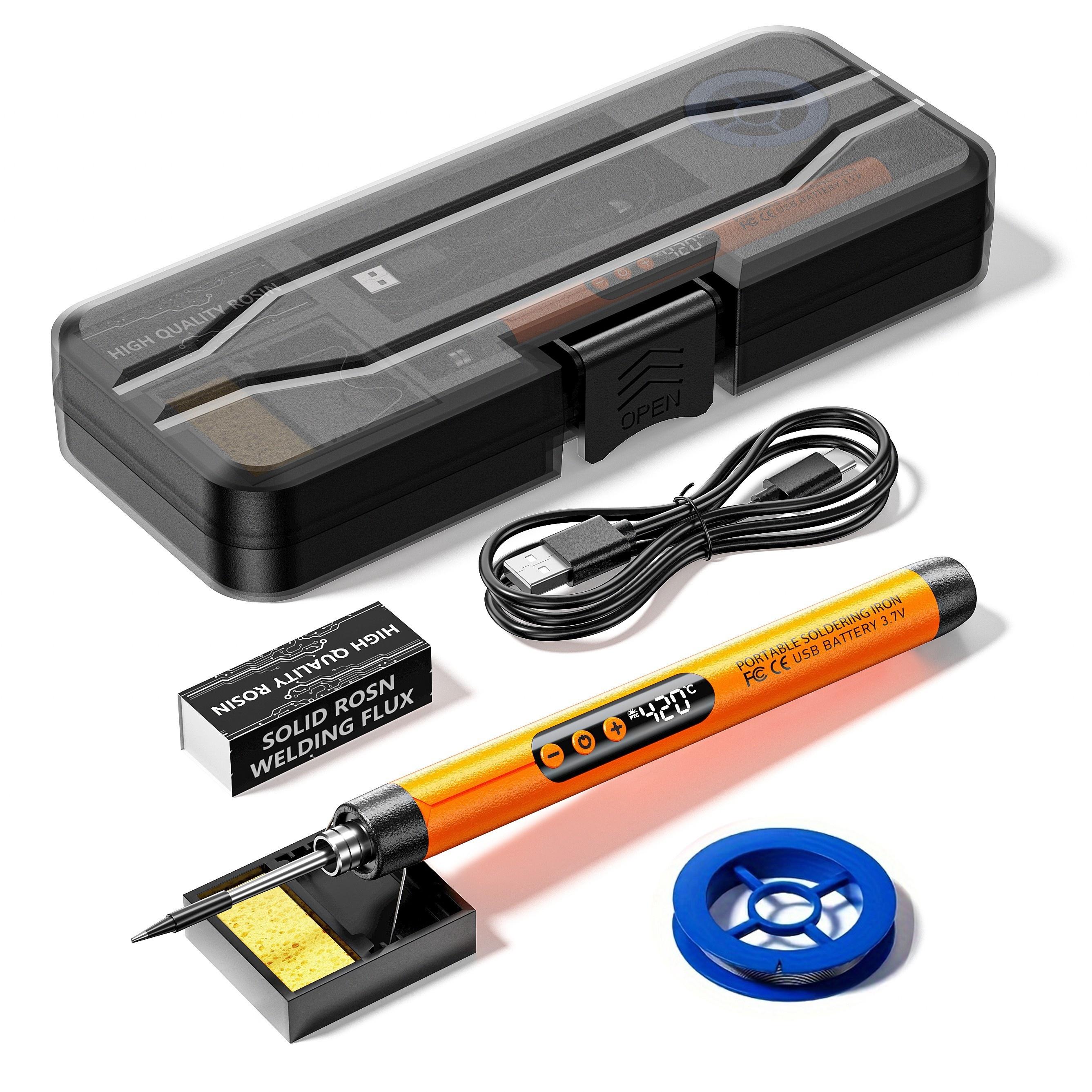 

регулируемая температура, керамический нагревательный элемент 500 мАч, портативный электронный сварочный инструмент своими руками, USB-зарядный сварочный пистолет с ящиком для хранения оранжевый