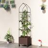 Raised Garden Bed with Trellis, Tomato Cage with Lockable Wheels, Self Watering Planter Box with Drainage Holes, Brown