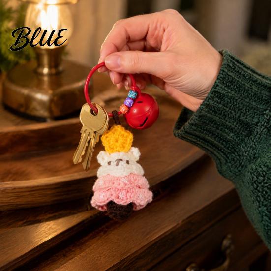 Crochet Christmas Keychain Knitted Bag Tree Hat Bell Handmade Yarn with Glove Wreath Charm Key