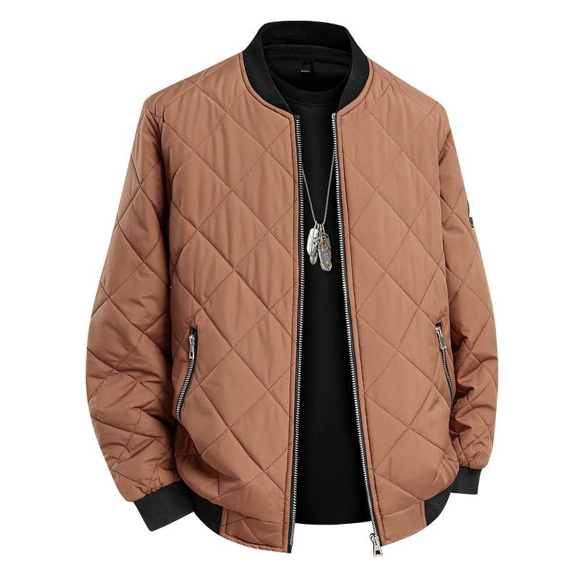 Mens Plus Size Winter Padded Jacket Fleece Lined Stand Collar Baseball Coat Warm Solid Color Cotton Outwear