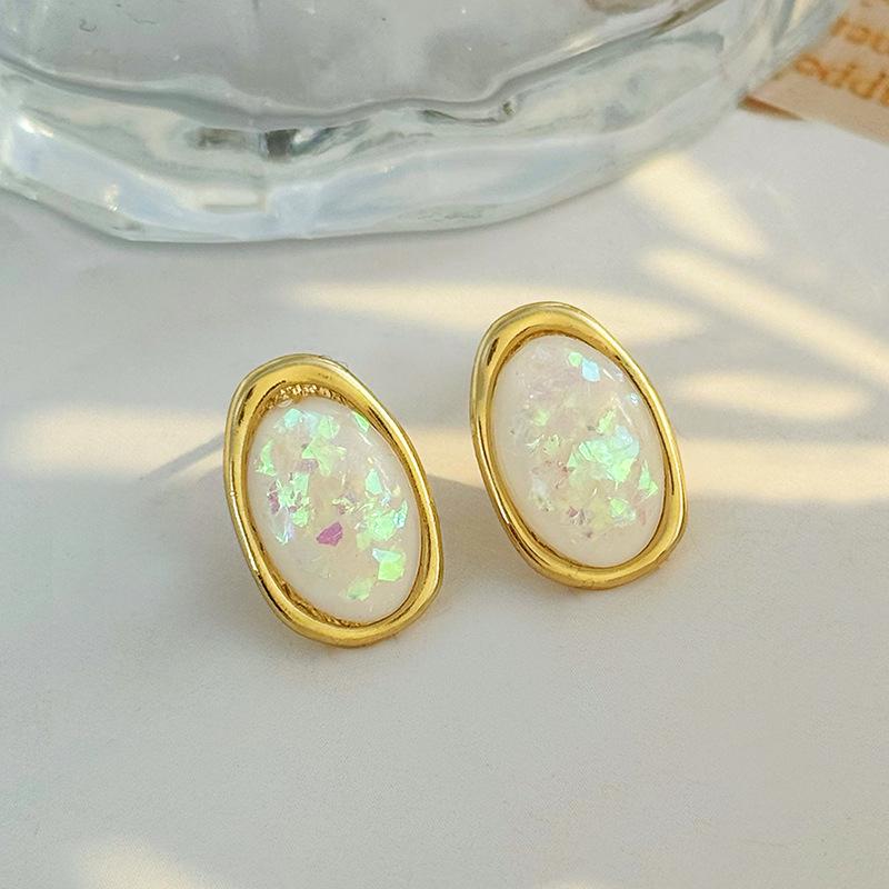 Ретро Минималистичные Серьги-Гвоздики с Инкрустацией Опалом, Легкая Роскошь