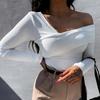 Women T-shirt Off Shoulder Oblique Neck Autumn Strapless Backless Long Sleeve Blouse Streetwear