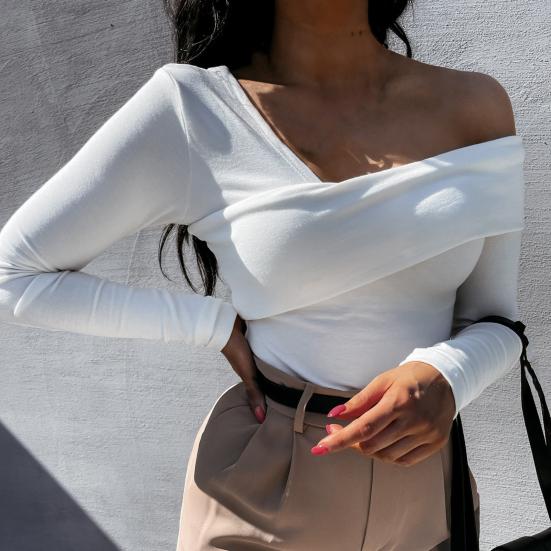 Dámské tričko se šikmým výstřihem přes rameno podzimní bez ramínek halenka s dlouhým rukávem a dlouhým rukávem streetwear