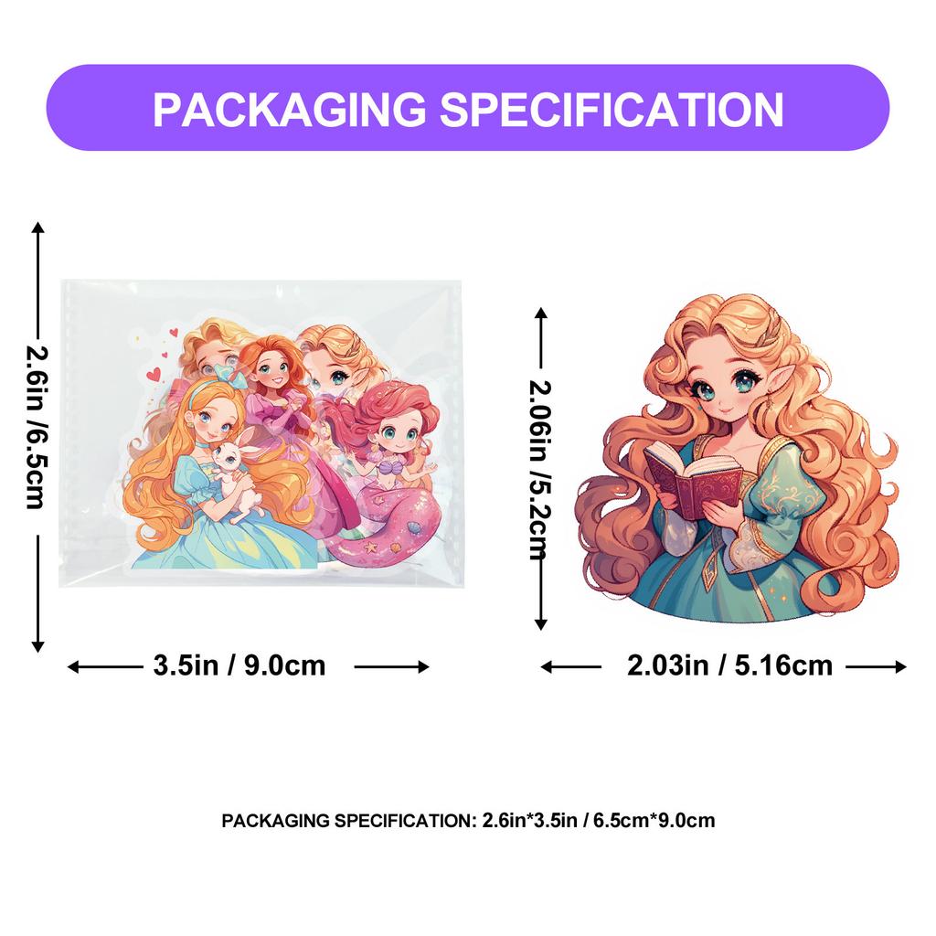 50 Fairy Tale Princess Series Transparent Waterproof Stickers Children's Reward Stickers DIY Mobile Phone Case Water Cup Decoration