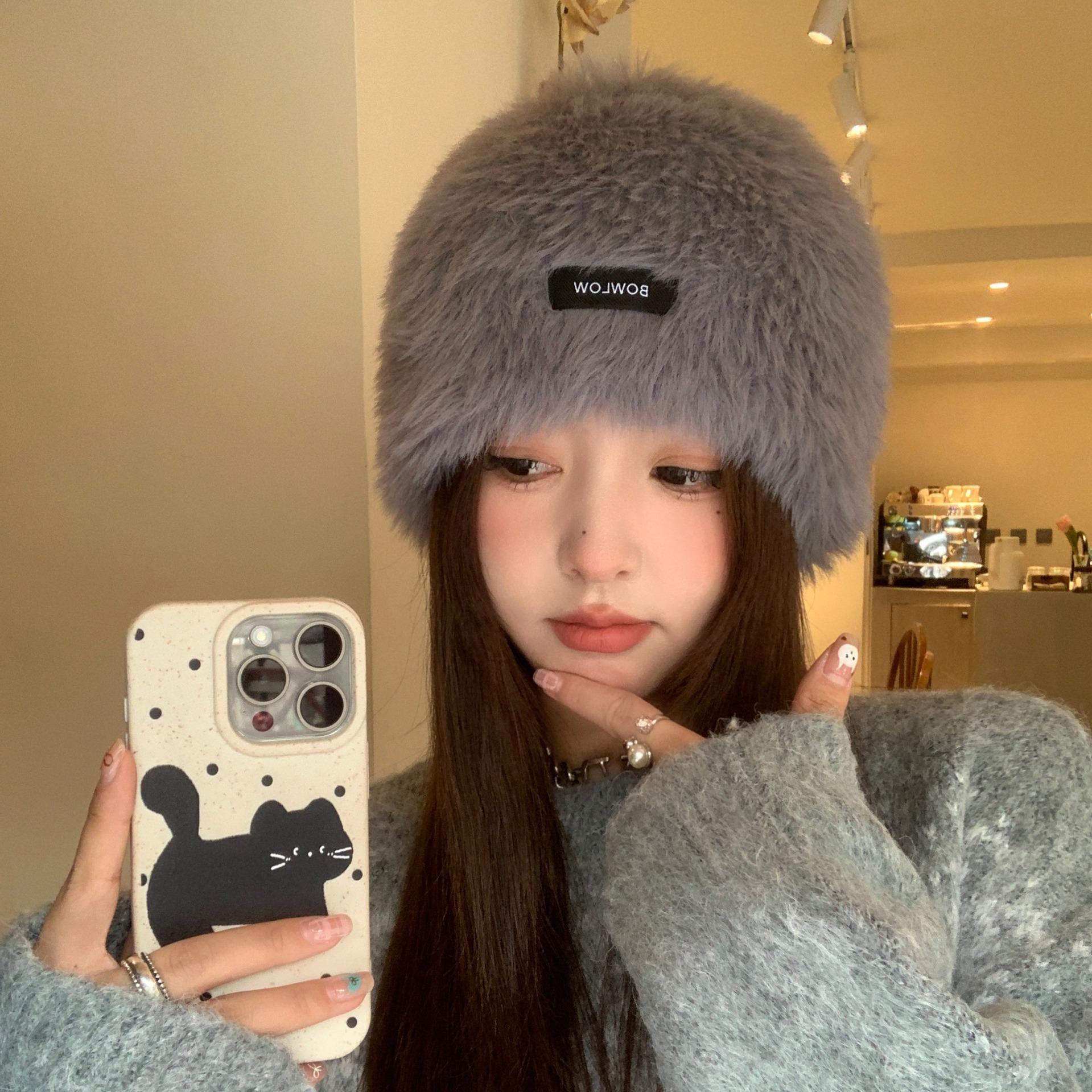 

Autumn and Winter New Atmosphere Plush Thickened Warm Hooded Face Showing Small Pullover Cold Hat Women s Pullover Hat M（56-58cm）