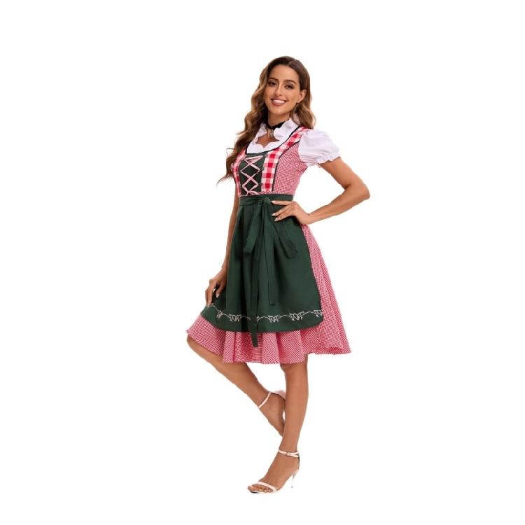 Adults Women's Oktoberfest Costume German Bavarian Beer Outfits Dirndl Dress Apron Bows Ribbon for Halloween Party