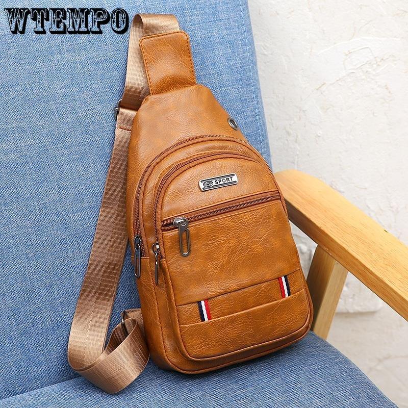 Usb Men Portable Rechargeable Leisure Diagonal Span Package Outdoor Sports Pu Chest Bag