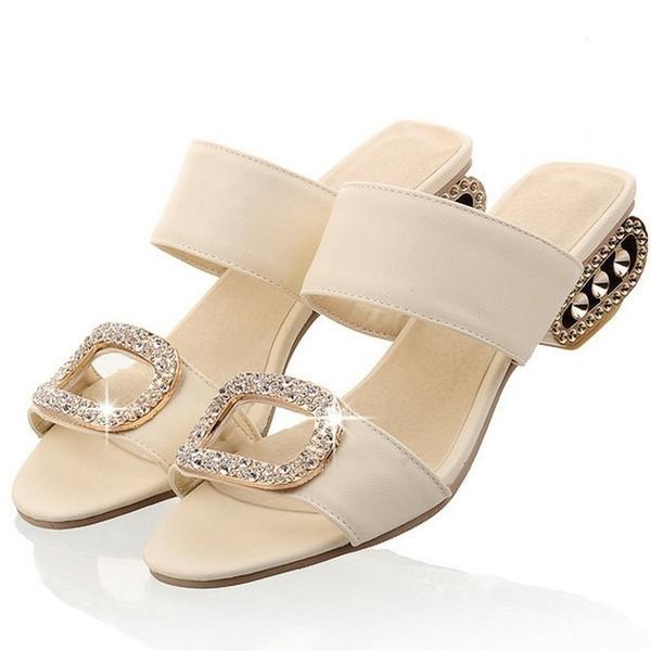 Women Summer Sandals Shoes With Low Heels And Rhinestone Embellishments