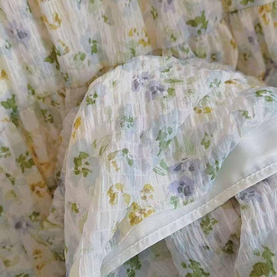 Korean Style Elastic Waist Vintage Floral A-Line Midi Skirt for Women - High-Waist Half Skirt