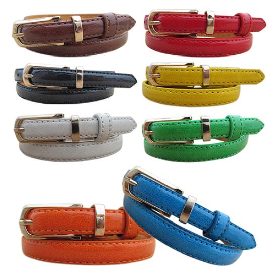 Women Thin Faux Leather Belt Cummerbund Candy Tone Buckle Casual Waistband Strap