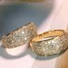 Huitan Luxury Lady Gold Color Ring Full Shiny Cubic Zirconia Elegant Wedding Accessories Trendy Female Finger Jewelry for Party