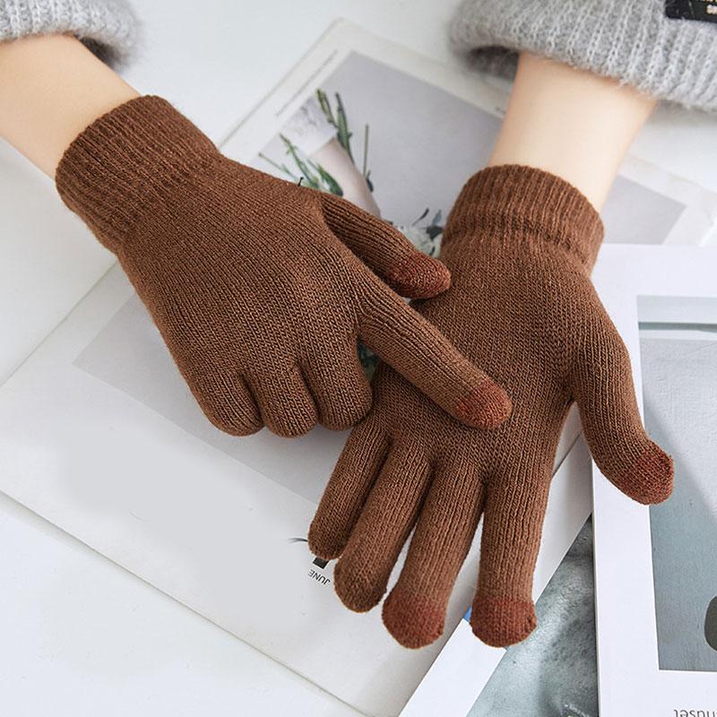 Touch Screen Gloves Winter Women Men Warm Stretch Knit Mittens Imitation Wool Full Finger Guantes Female Crochet Luvas Thicken