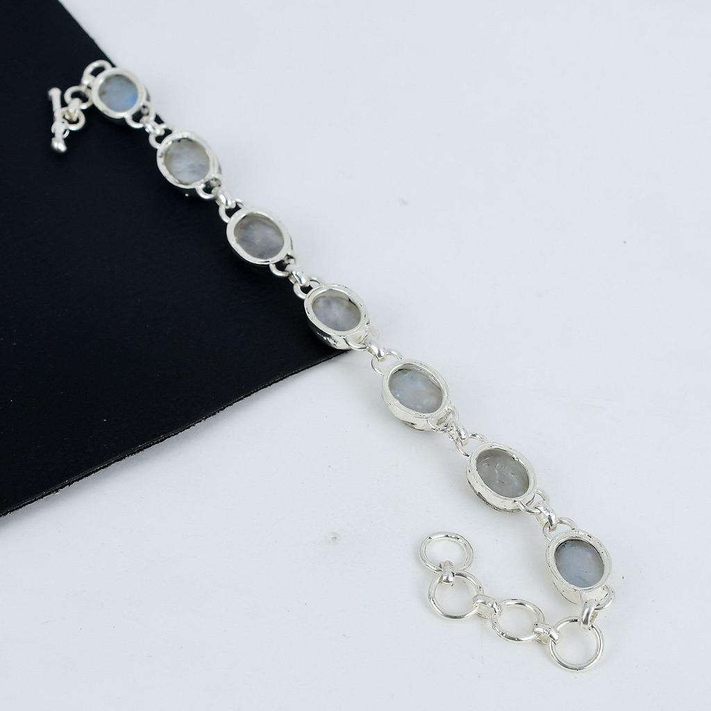Rainbow Moonstone Handmade Jewelry, 925 Sterling Silver Bracelet, Rainbow Moonstone Bracelet For Wife , Unisex Bracelet Party Wear Gift