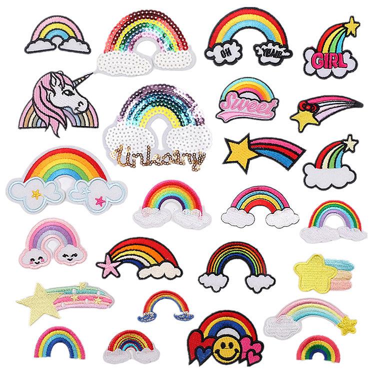Meteor Cloth Sticker Cartoon Little Rainbow Embroidery Sticker Combination Cloud Embroidery Chapter Boy Decorative Sequin Patch Sticker