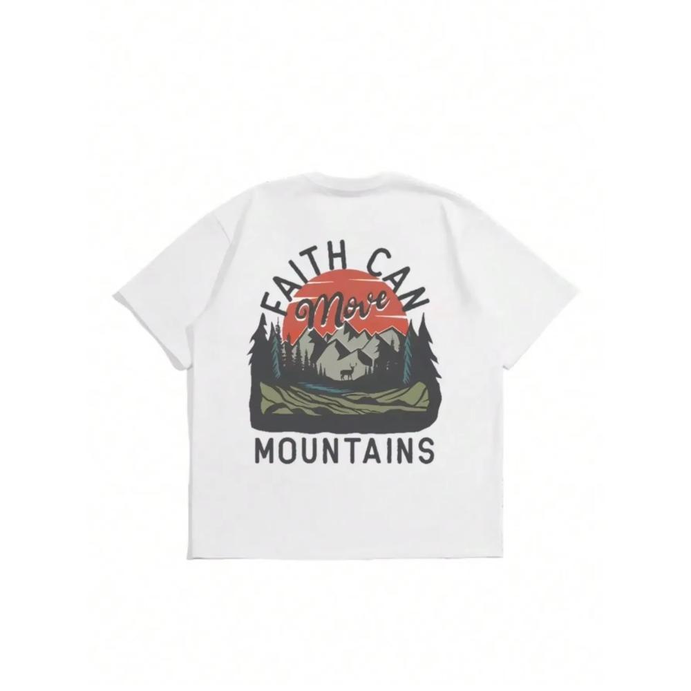

Футболка мужская с надписью Faith Can Mountains Forward Direction Letter, повседневная футболка большого размера, хлопковая футболка высокого качества, летняя с коротким рукавом XXXXXL белый