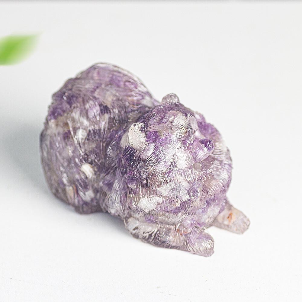 Resin Filled Water Crystal Dog Ornament With Semiprecious Stones For Office Decor And Collectors