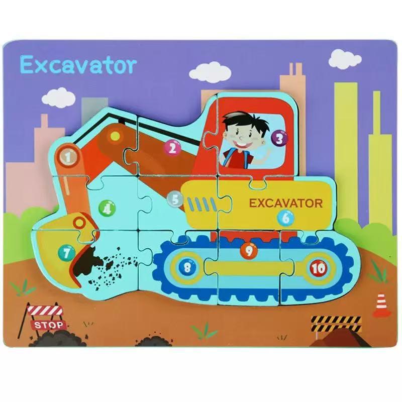 Children's 3D Wooden Number Puzzle: Educational Animal & Vehicle Board Toy